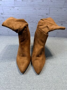 Zigi Soho Brown Pointed-Toe Slouch Mid-Calf Heeled Boots
